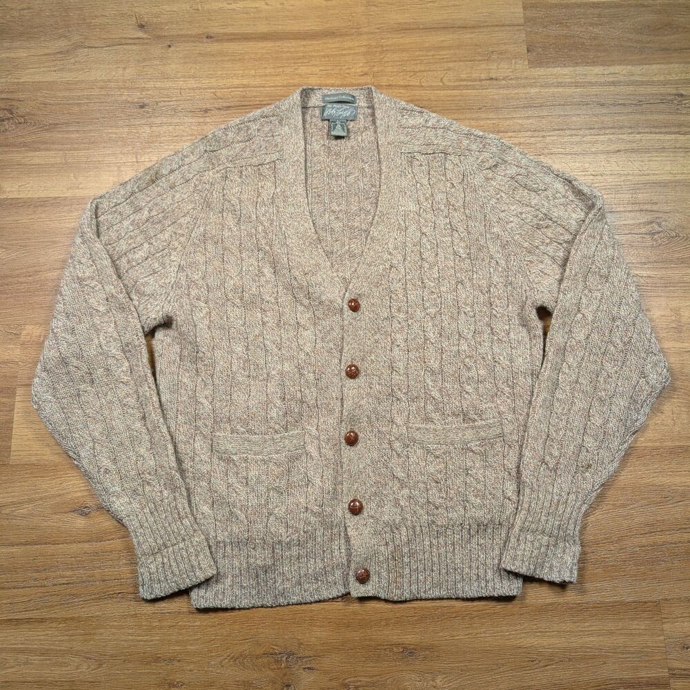 Vintage Lord & Taylor The Man’s Shop Shetland Wool Cardigan Sweater Large Beige